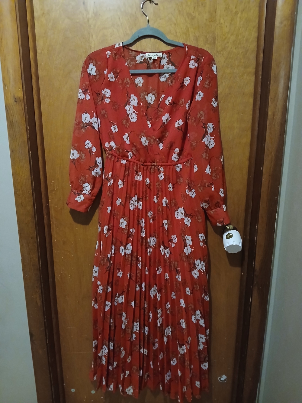 Floral Red Maxi Dress with Pleated Skirt